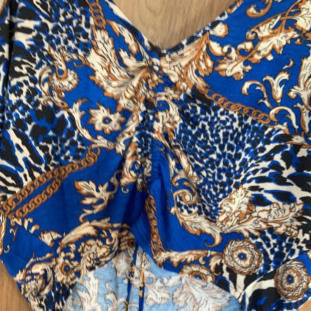 Floral print top boho w stretch adjustable length w/ cinch casual M jrs - Picture 11 of 17